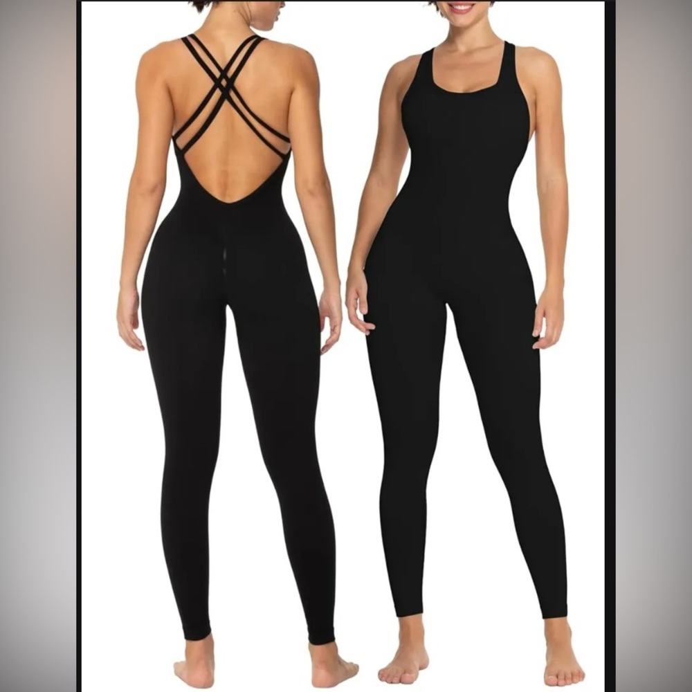 Sunzel Form Fitted Athletic Criss Cross Bodysuit Jumpsuit